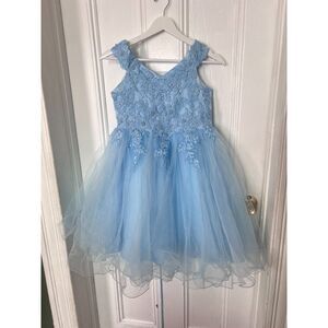 Joy Kids Girls Size 10 Blue Princess Tulle Ball Gown Lace Pearl Formal Dress